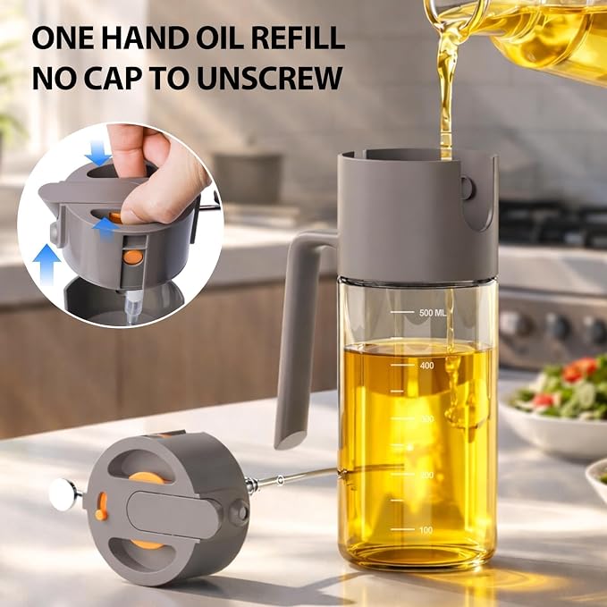 Costop Professional 500ml Glass Oil Sprayer - 3-in-1 Kitchen Tool: Fine Mist, Stream & Pour | Leak-Proof Design for Air Fryer, BBQ & Cooking | BPA-Free