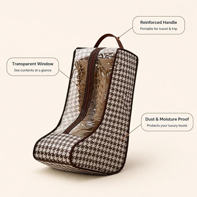 2-Pack Tall Boot Storage Bag Organizer for Closet and Travel, Portable Dustproof Bags for Cowboy, Equestrian Riding & Wide-Calf Boots, Clear Window Shoe Protector for Checked Luggage Packing, 18.9"