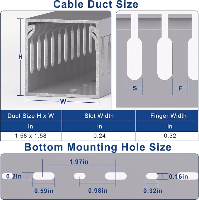 1.6"H x 1.6"W Cable Raceway, 12ft Under Desk Wire Management Channel, Black | Slotted Wire Duct, 4 Pack (3 ft Each), Heavy-Duty PVC Cable Management for Server Racks, Network Cables & Electrical Cabinets