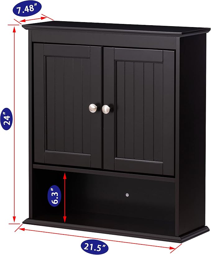 Spirich Bathroom Wall Cabinet Over Toilet, Small Medicine Cabinet Espresso | FSC-Certified MDF, Adjustable Shelf, Easy Assembly, Space-Saving Open & Concealed Storage for Toiletries, Towels, And Decor