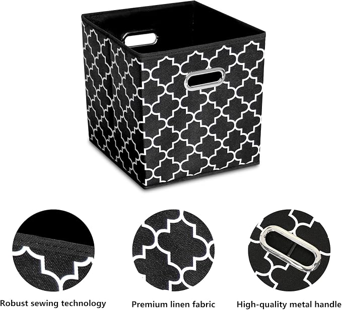 Fabric storage bins Cubes, Fabric Cube Organizer with Handle, Foldable Cube Bins for Cloth or Accessary Storage, 11x11x11 set of 6,Black Light