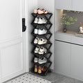 Vertical Narrow Shoe Rack Black, 7 Tier Portable Folding Shoe Storage Rack, Without Installation Free Standing Shoe Rack for Corridors, Bedrooms Living Room Corner and Small Spaces