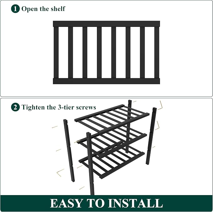 Smiry Bamboo Shoe Rack for Closet, 3 Tier Small Wooden Shoe Organizer, Stackable Wood Shoe Storage Shelf for Entryway, 14 Vertical Slats, One-piece Heavy-Duty Legs, 17.32"x11.02"x18.31", Black