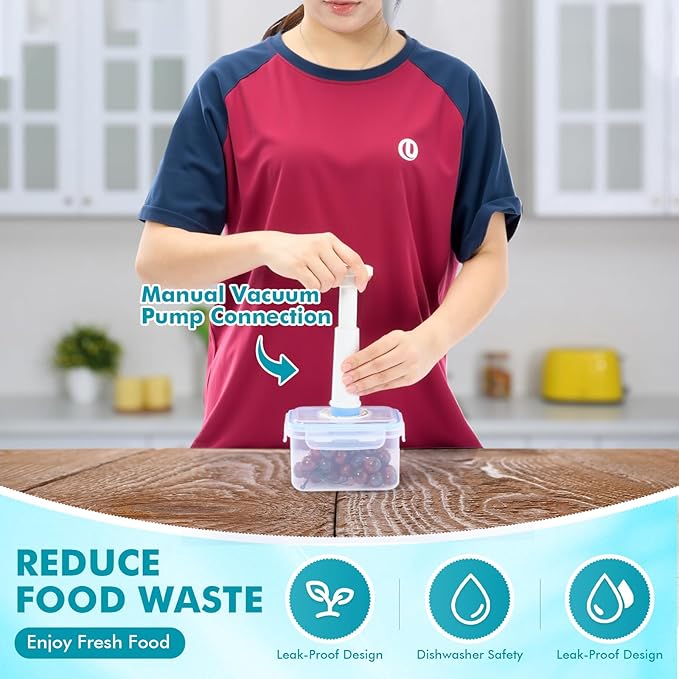 LemonRoad 9 Set Vacuum Seal Storage Food Containers with Lids (9 containers &9 Lids &1 Hand Vacuum Pump), Premium Airtight Food Storage, Airtight and Leak Proof(Clear)