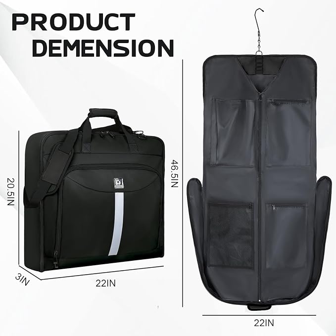Goloni Garment Bag For Men Women Travel & Business,Hanging Clothes & Multiple Compartment,Waterproof Foldable Suit Bag Black