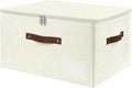 ANMINY Fabric Storage Box Bins with Zipper Lid, Washable Beige | Cotton Linen Fabric, PP Board Frame, Label Holder, Stackable & Foldable, PU Handles, Dual-Zipper 3-Side Open Lid, Large