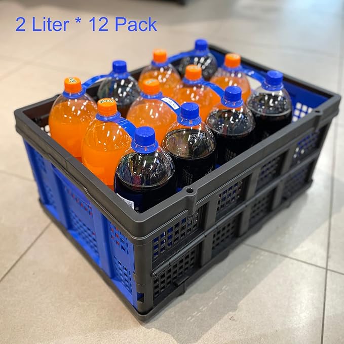 Collapsible Storage Crate 22L x 15W x 10.7H Inch - Foldable and Stackable Plastic Bin, 1.73 Cu Ft Folding Basket for Car Trailer Garage and Home – 2 Pack