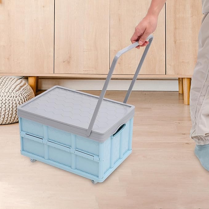 Cabilock Wheeled Storage Bin with Lid 16.53X11.41X9.44In Foldable Rolling Organizer for Clothes Toys Books Groceries Stackable Storage Container for Home Car Trunk