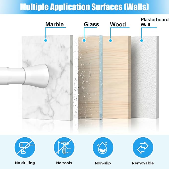 Spring Tension Curtain Rods 45-77 Inch White 1 Pack | No-drill & tool-free setup. Fits windows, kitchens, doorways. Rust-resistant, great for light curtains.