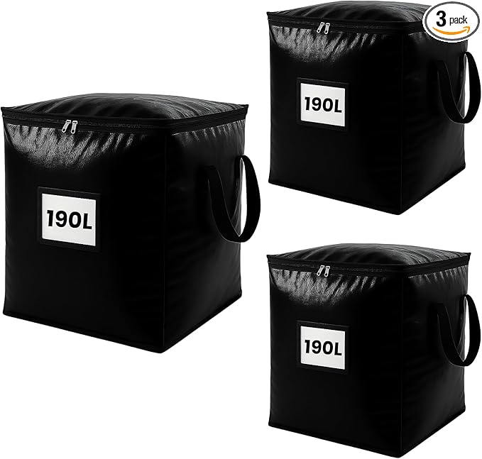 3 Pack 190L Storage Bags for Clothes, Moving Bags Heavy Duty Extra Large with Reinforced Handle, Storage Containers for Organizing Bedding, Blanket, Sheets, Pillows, Toys, Christmas Decorations