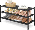 Smiry Bamboo Long Shoe Rack, 3 Tier Shoe Organizer for Entryway & Closet, Stackable Free Standing Storage Shelf for Shoes, Bags & Plants, Black