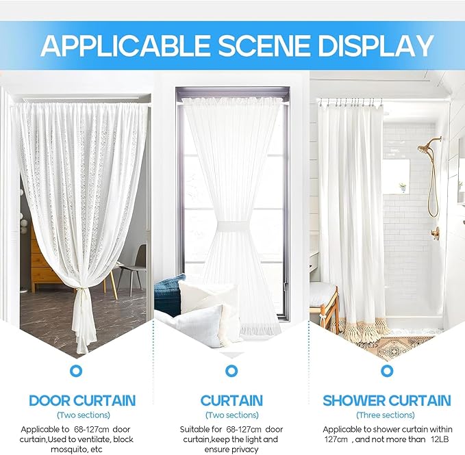 Tension Curtain Rod 1pcs Tension Rods For Windows 28 To 48 Inch Spring Adjustable White Tension Curtain Rod of Bathroom Window Curtain Rod Non Slip Tension Rod