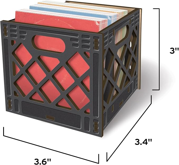 Genuine Fred for THE Record, Milk Crate Notecard Holder, Includes 64 Vinyl-Inspired Note Cards