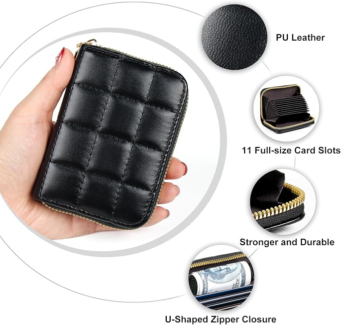 Credit Card Wallet, RFID Card Case Wallet, Zipper Card Cases Holder for Men Women, RFID Blocking, KeyChain Wallet, Compact Size Card Organizer Case for Women