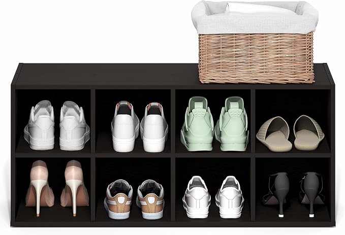 Furinno FANO 8-Cube Shoe Rack, Stackable Shoe Organizer, Dark Oak | 11.7 x 35.9 x 15.6, Shoes Storage, for Closet Entryway, Office, Garage