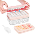 0.8“ Ice Cube Tray with Lid and Bin, PHINOX 28 Cubes Ice Trays for Freezer, Ice Cube Trays for Freezer with 1 tray, Container, Lid & Ice Scoop, BPA Free, Pink(28Cubes/Tier)
