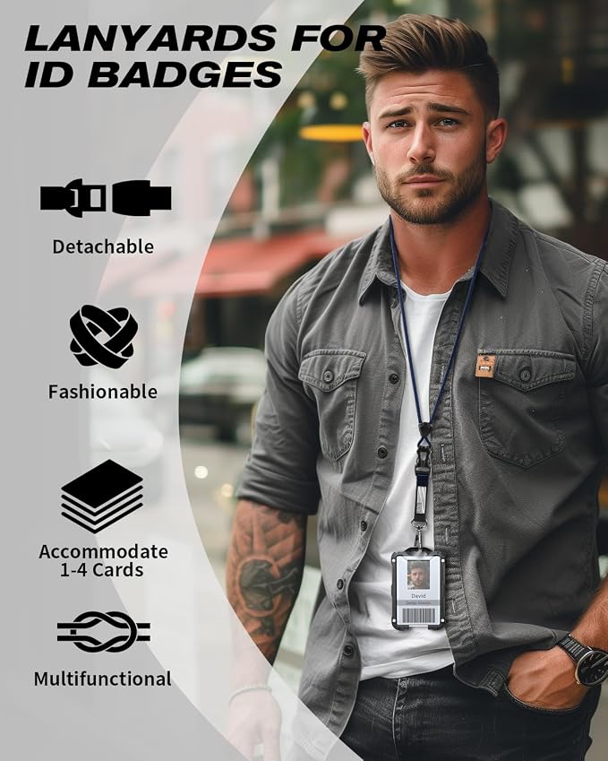 LIUGX Badge Holder with Breakaway Lanyard, Carbon Fiber-Texture, 6 Cards | American Flag, Quick Release Detachable Buckle, Metal Clip, Heavy Duty ID Card Holder, for Work, Office, Easy to Use, Blue