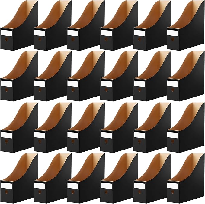 Thenshop 24 Pcs Cardboard Magazine File Holder Organizer, Desk File Organizer Box Foldable Book Bin Papers Storage Folder with Label for School Classroom Office Supplies(Classic,Black)
