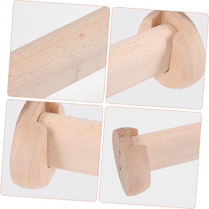 Wooden Closet Rod for Wardrobe 72-144 Inch Adjustable Clothes Hanging Rail Flange Support Solid Beech Wood for Organizing Bedroom and Closet Spaces
