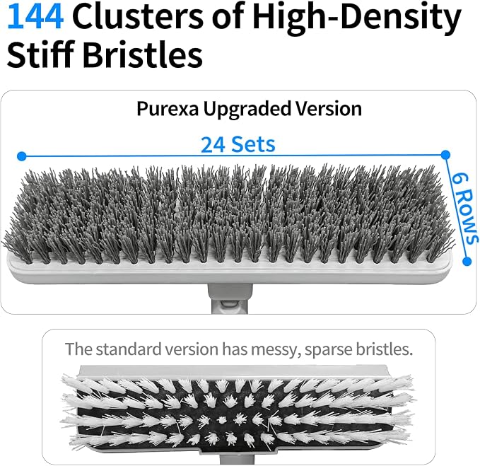 Floor Scrub Brush with 55" Long Handle, 2-in-1 Floor Brush with Built-in Squeegee, Adjustable Angle Head and Stiff Bristles for Tile, Wood, Concrete & Textured Floor Cleaning