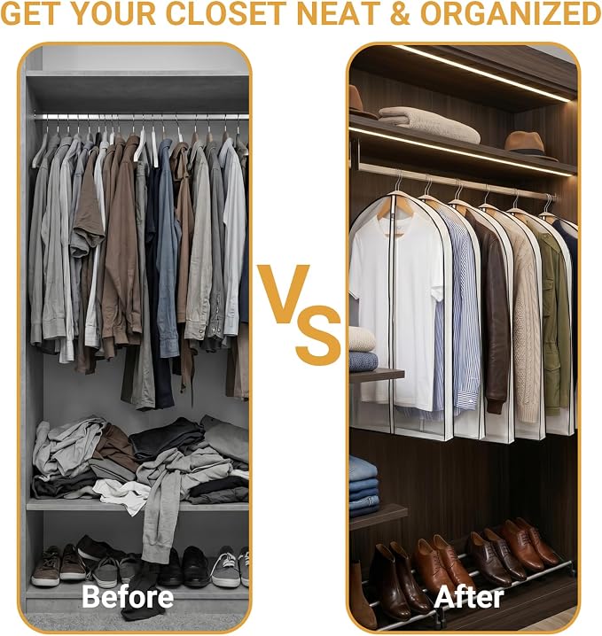 6 Pack 39" Clear Garment Bags for Hanging Clothes,4" Gusseted Suit Bags for Closet Storage Non-woven Back,Hanging Clothes Storage Suit Cover Bags with Zipper for Coats,Jackets,Shirts
