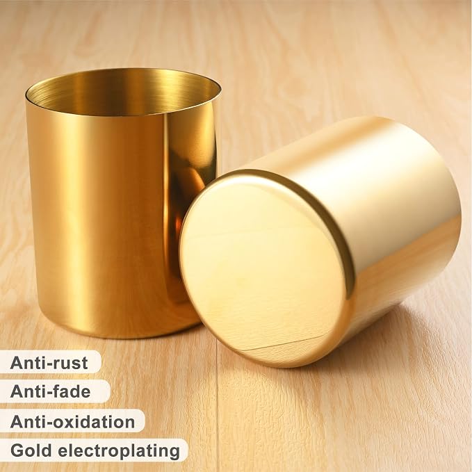 2 Packs Gold Pen Holder for Desk, SUS304 Stainless Steel Pen Organizer for Desk, Pencil Holder,Pencil Cup,Pen Cup,Desktop Stationery Organizer