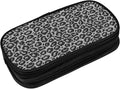 Perinsto Grey Leopard Print Pencil Case Big Capacity Multi Compartment Stationery Box Pencil Pouch Holder Desk Organizer For School Office Home