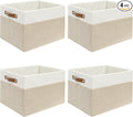 4 Pack Large Fabric Storage Baskets with Handles (White with Beige,15" L*13" W*13" H)