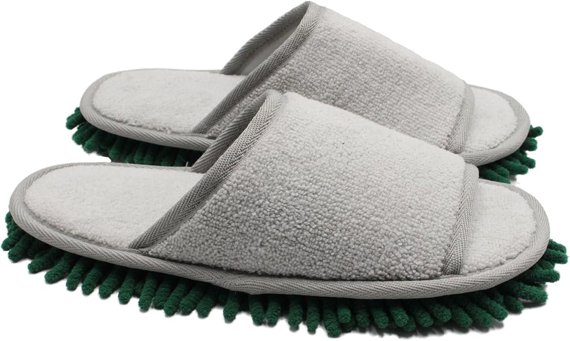 ofoot Womens Open Toe Microfiber Floor Dust Cleaning Mop Slippers & Hand Towels Set 10 4/5"(Size 9-10)