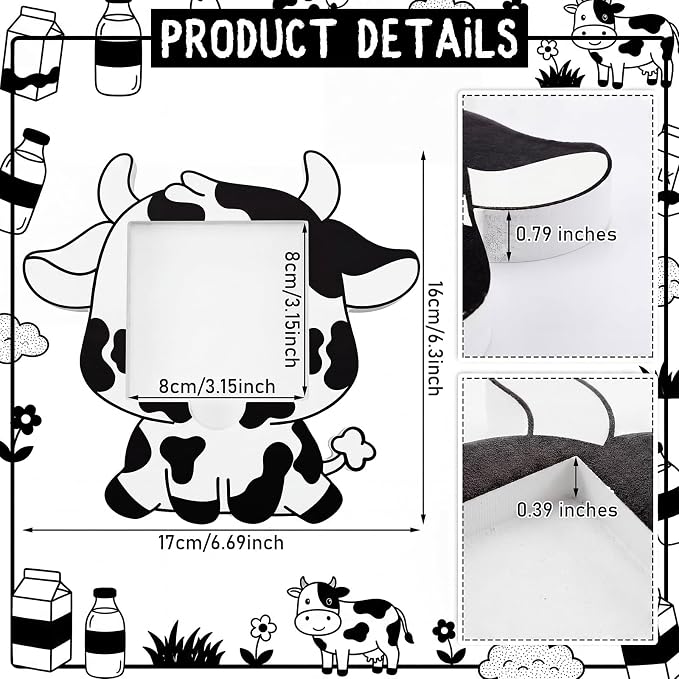 Dairy Cow Sticky Note Holder Large Wood Notepad Dispenser 3 x 3 Sticky Notes Organizer Cute Self Stick Memo Pad Holder for Desk Back to School Gift Western Office Decor, No Pads Included