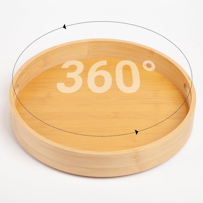 10in Bamboo Lazy Susan Organizer Turntable for Cabinet,Pantry&Table Top - Spin Storage Tray for Kitchen Countertop | Swivel Tray for Spice,Jars & Canisters