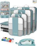 OlarHike 8 Set Compression Packing Cubes for Travel Essentials,Compressible Expandable Space Saver Bags for Organizing Clothes,Luggage Suitcase Garment Bags with Over 1000 pcs Mesh Holes(Blue Gray)