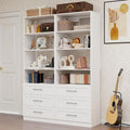 Closet Organizer System with Drawers, 4FT Wood Closet Shelving System Small Walk in Closet Standalone Corner Closets Storage with Hanging Rods White (4FT)