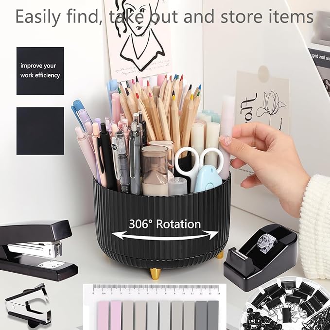 Office Supplies,Desk Accessories,with Stapler,Tape Dispenser,Staple Remover,Scissor,Ballpoint Pen,Sticky Notes,Clear Tape,Staples,Desk Organizer,Phone Stand,Binder,Index Tabs,Best Gift Set(Black)