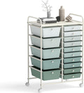 LDAILY 15 Drawer Rolling Storage Cart, Rolling Cart with Drawers for Classroom, Art Supply Craft Organizer on Wheel with Metal Frame & Handles for Home Office School (Gradient Green, 15 Drawer)