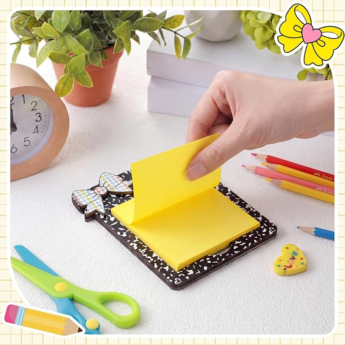 Gueevin Wooden Sticky Note Holder Pencil Composition Book Back to School Teacher Gift Sticky Note Dispenser 3 x 3 Inch for Office Desk Accessories for Classroom, No Pads Included