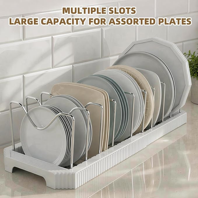 2 Pack Expandable Pot Lid Organizer, 22" Adjustable Pot and Pan Holder Under Cabinet with 10 Dividers, Inside Kitchen Cabinet Storage Rack for Baking Sheets, Cutting Boards, Cookware