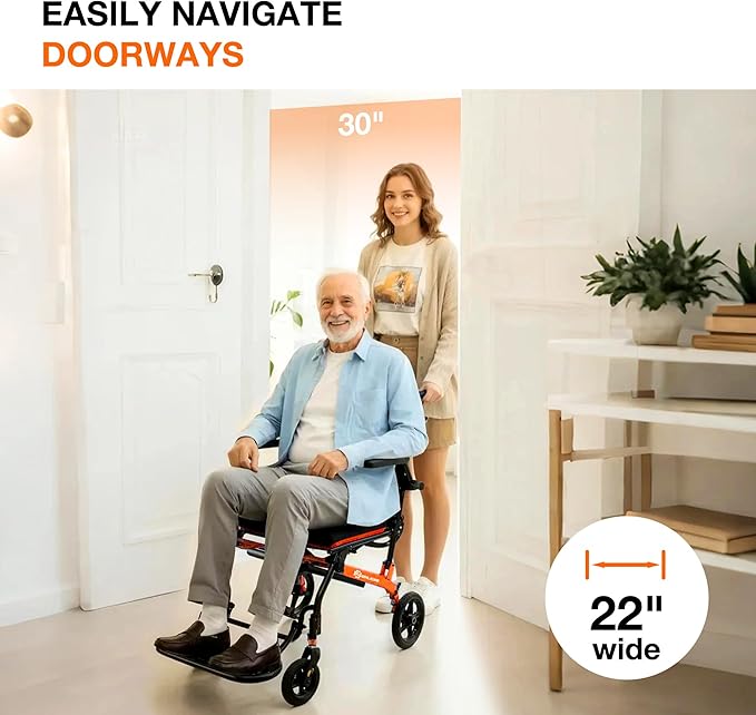 Wheelchairs for Adults Transport Chair Lightweight Foldable with Telescopic Handle, 18-Inch Seat Width Portable Folding Travel Wheel Chairs for Seniors