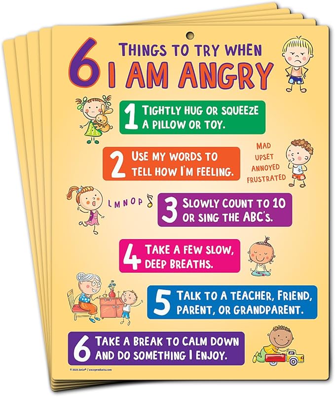 ZOCO – Behavior Management Chart (5-Pack) – Anger Control & Coping Tools for Kids – Home & School Calm Down Corner Supplies – Laminated Card with Magnets, 8.5" x 11"