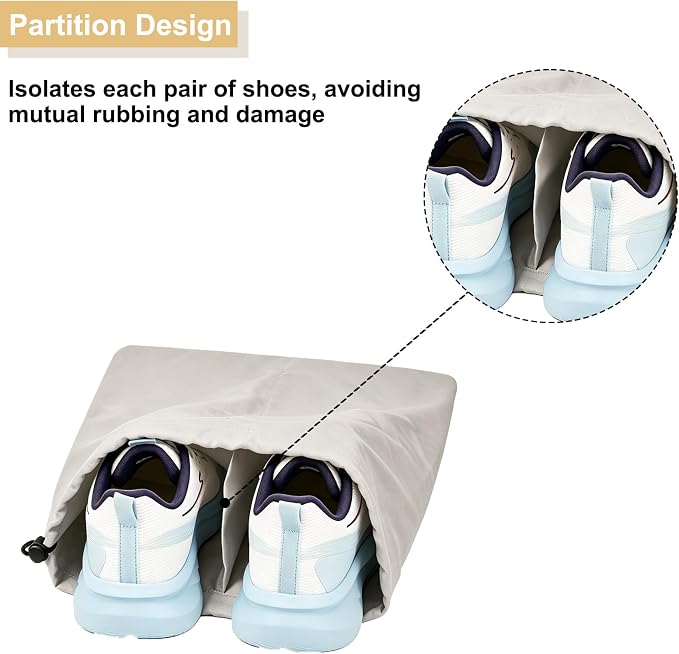 4 Pack Shoe Bags for Travel, Shoes Pouch with Partition Design & Drawstring Closure, Shoe Bags for Storage, Travel Essentials for Men Women (Grey)