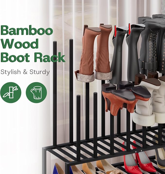 kiplant Tall Boot Rack Organizer - 8 Pair Boot Rack Bamboo Wood Shoe Rack for Entryway & Closet, Holds Tall Boots