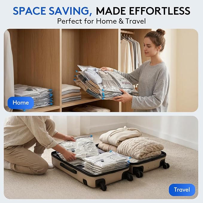 24 Packs Vacuum Bags for Travel with Rechargeable Pump, 3 Sizes Vacuum Seal Bags for Clothing, Compression Vacuum Travel Bags for Luggage, Vacuum Packing Bags for Closet Organization