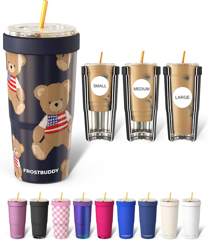 Frost Buddy Togo Buddy 30 oz Stainless Steel Vacuum Insulated Tumbler To Go Coffee Cup – Iced Coffee Sleeve, Travel Mug, Thermal Cup for Hot & Cold Drinks, Dunkin Cup (Stars&Snuggles)