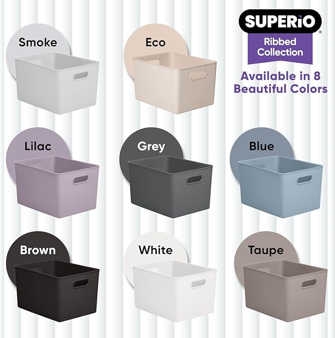 Superio Eco-Friendly Decorative Plastic Basket Open Home Storage Bins Organizer Baskets, X-Large (2 Pack) Container Boxes for Organizing Closet Storage Bins for Shelves Drawer Shelf 22 Liter