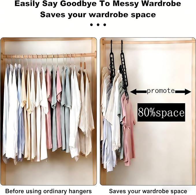 9 Space-Saving Hangers Heavy-Duty PP Plastic Tiered Hanger Organizer with Non-Slip Foldable Design, for Closet (Black, 10)
