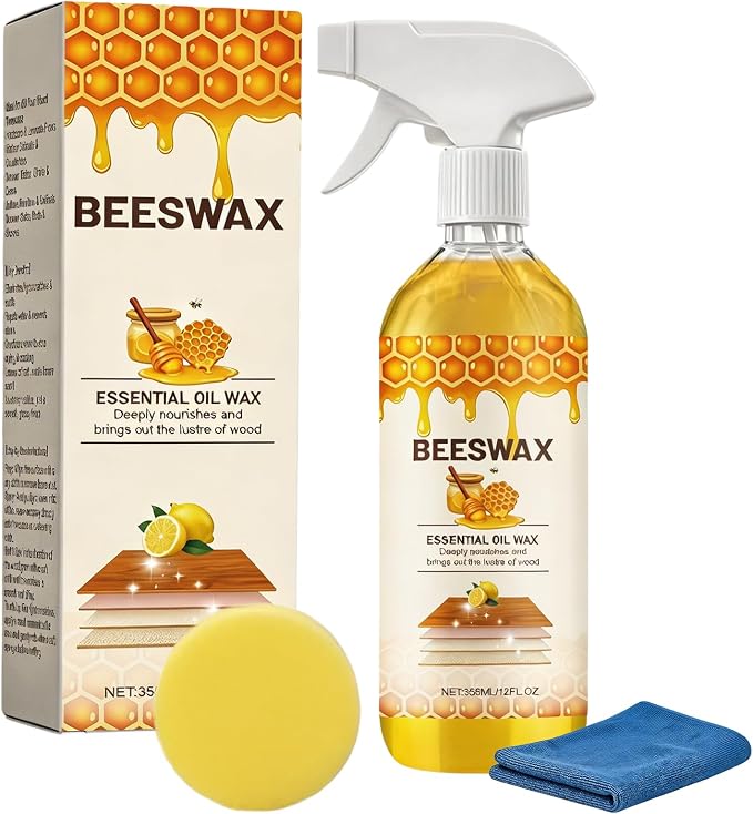 Beeswax Wood Polish Spray, 355ML Beeswaxs Floor Spray Furniture Polish and Cleaner, Beeswax Essential Oil Wax, for Living Rooms,Kitchens,Wood Furniture Floors