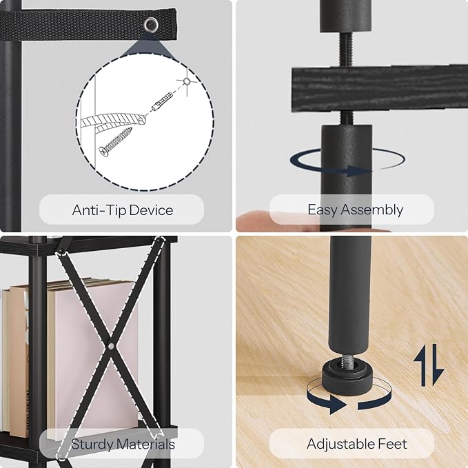 HOOBRO Corner Bookshelf, 6-Tier L-Shaped Bookcase, Industrial Open Display Shelf Tall Storage Organizer, Vertical Storage Rack, for Living Room, Home Office, Black BB61SJ01