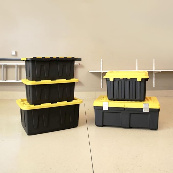 HOMZ 15 Gallon Durabilt Storage Bins, Pack of 2 Heavy Duty Plastic Containers, Secure Snap Lids, 6 Hasp Areas for Tie-Down Straps or Locks, Stackable, Nestable, Organizing Totes | Heavy-Duty Large Stackable Container Boxes for Home, Attic, and Garage O...