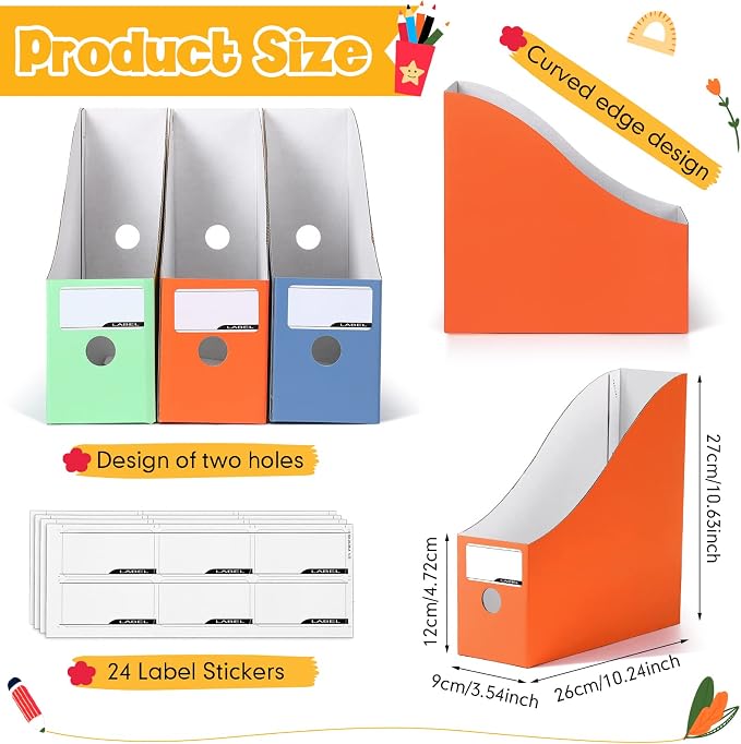 Colarr 12 Pack Cardboard Magazine Holders 12 Colors Magazine Storage Box with Label Stickers File Organizer Folder Book Holder for Desk Desktop Document Organizer for Office School (Bright Color)