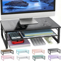 gianotter Desk Organizers and Accessories, 2-Tier Metal Monitor Stand Riser, Desk Organizer for Monitor, Office Desk Storage Organizer for Office Supplies (Black)